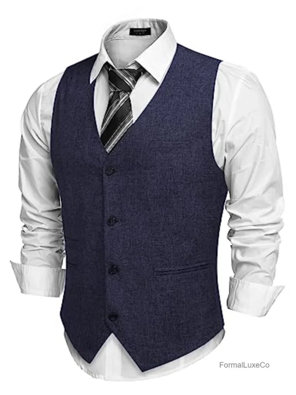 Lightweight Polyester Suit Vest for Men - Slim Fit Business Waistcoat Button